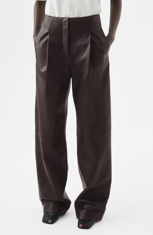 Mango Selection Leather Straight Leg Pants In Brown