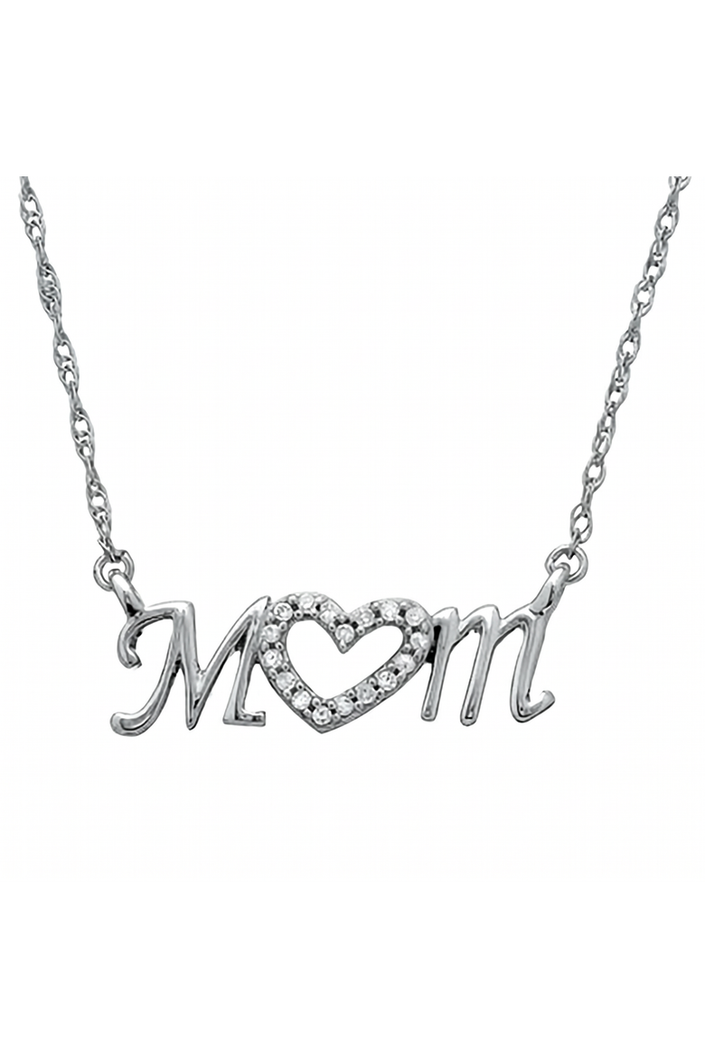 Diamond Heart Mom Pendant 10k Gold Women's Necklace Lab Grown, Main, color, 10k White Gold