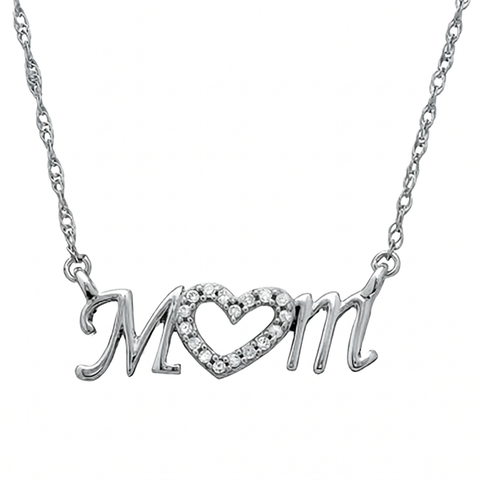 Diamond Heart Mom Pendant 10k Gold Women's Necklace Lab Grown