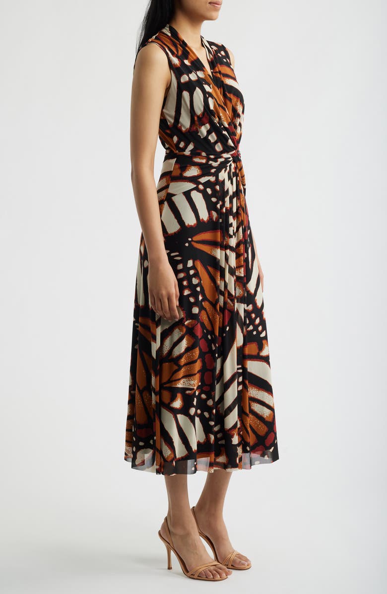 Anne Klein Twist Front Print Sleeveless Midi Dress, Alternate, color, Chili Multi