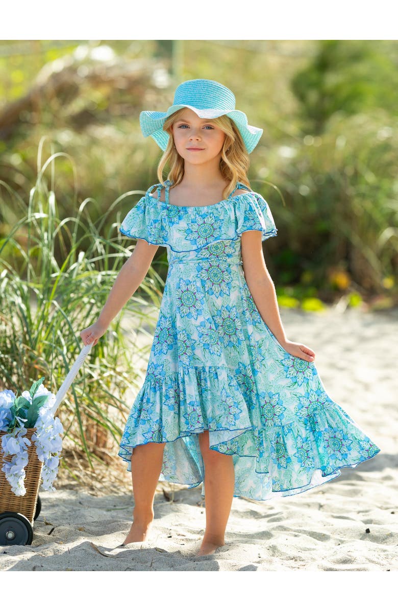 Mia Belle Girls Girls Tropical Floral Bloom Ruffle Hi Lo Dress, Alternate, color, Blue