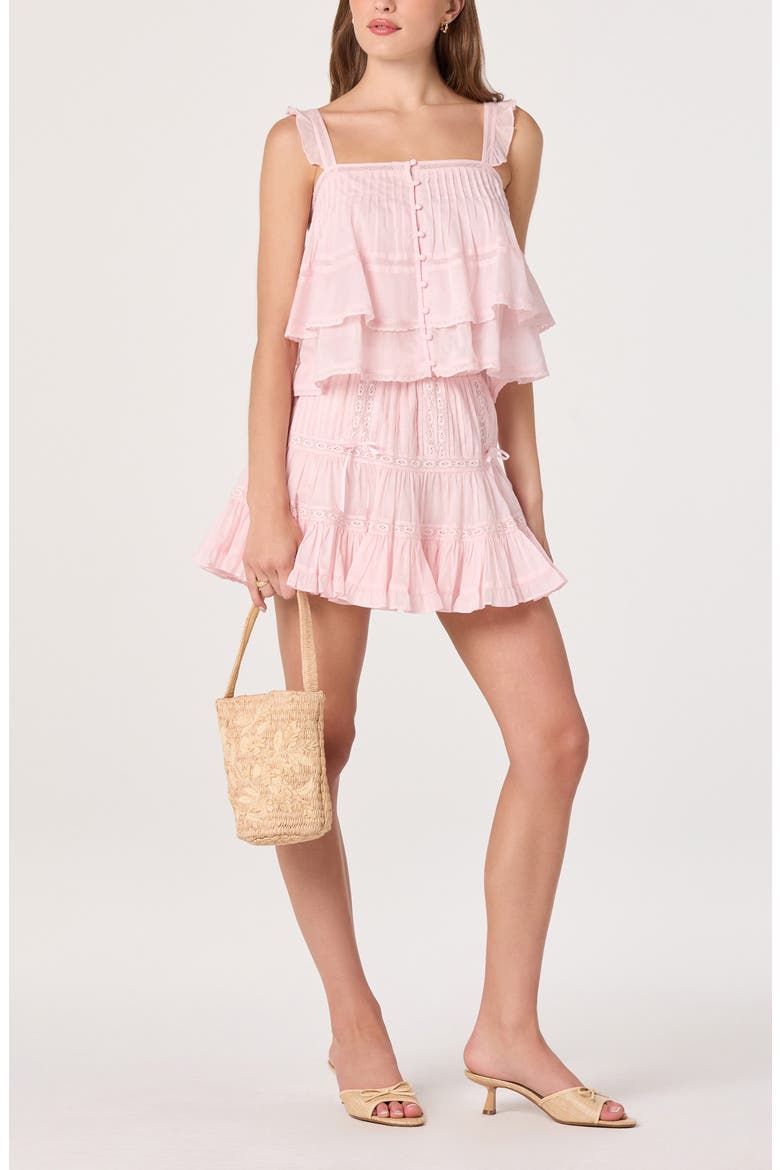 Delia Pleated Lace Inset Tiered Babydoll Top, Alternate, color, PINK