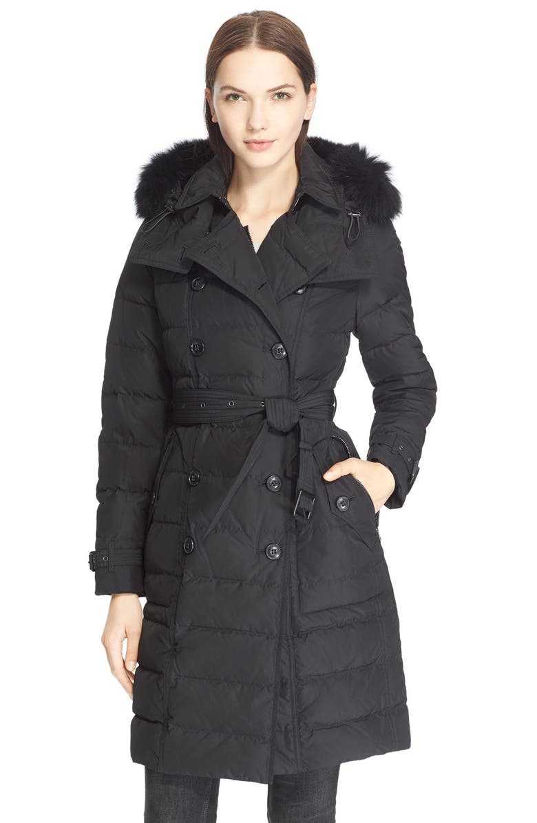Burberry Brit 'Allerdale' Genuine Fox Fur Trim Hooded Quilted Down Coat, Main, color,