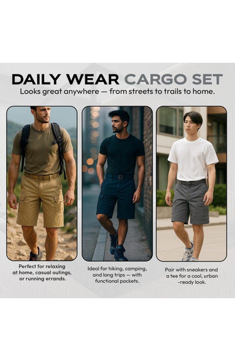 BenBen Mens Cargo Shorts with Adjustable Belted Waist, Alternate, color, Black