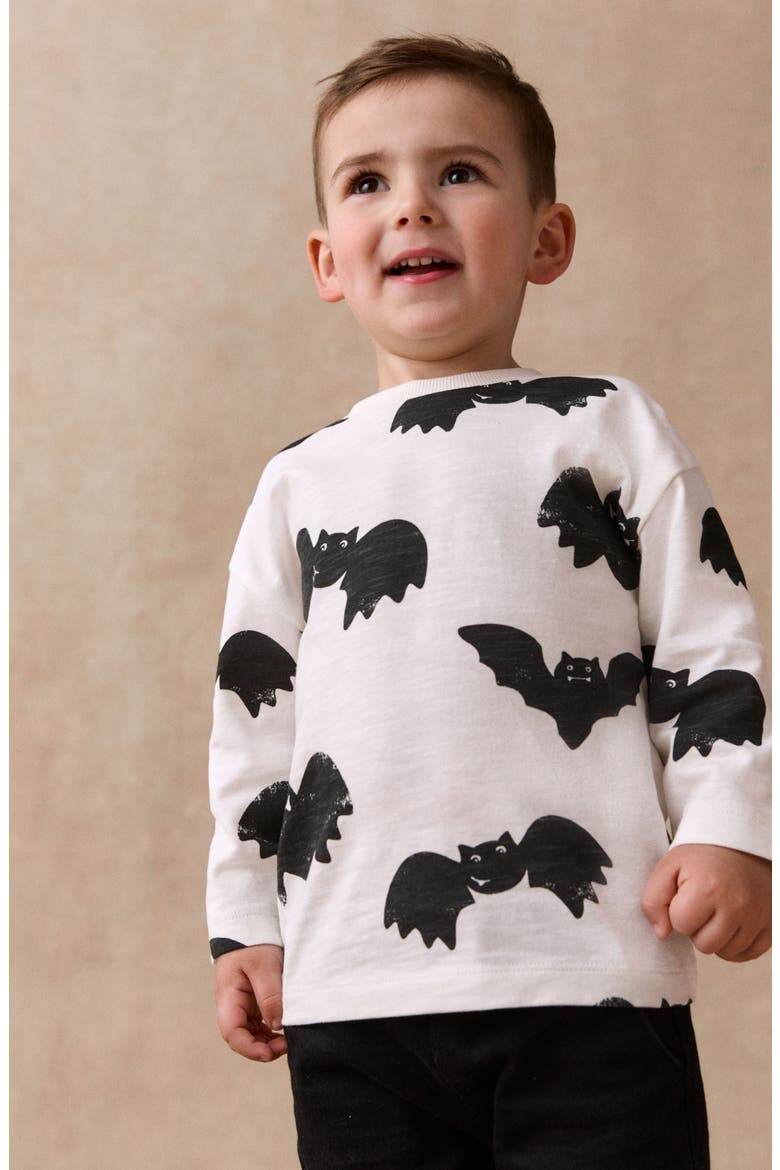 Kids' Bat Print Long Sleeve Cotton T-Shirt, Alternate, color, MULTI