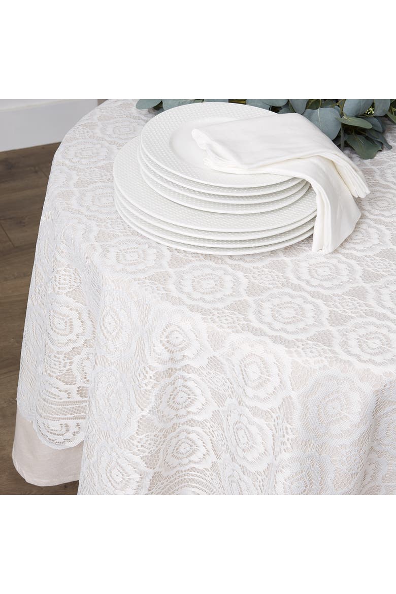 Cream Vintage Polyester Lace Tablecloth 63 Round, Alternate, color, Cream