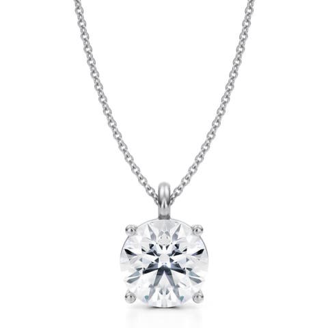 Round Solitaire Lab Diamond Pendant Necklace 14K 3.50ct
