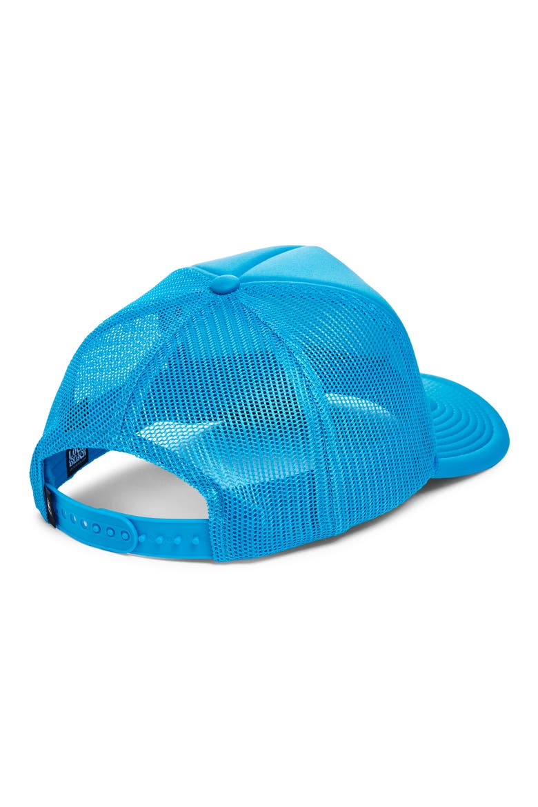 Bolt Smiley Face Trucker Hat, Alternate, color, NEON BLUE