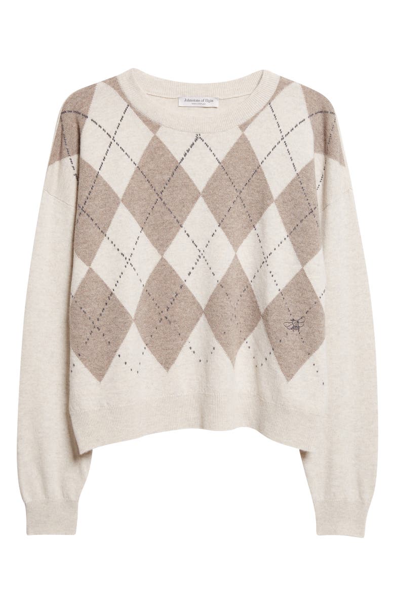 Johnstons of Elgin Clan Argyle Slouchy Cashmere Crewneck Sweater, Alternate, color, Lunan Sand Colourway