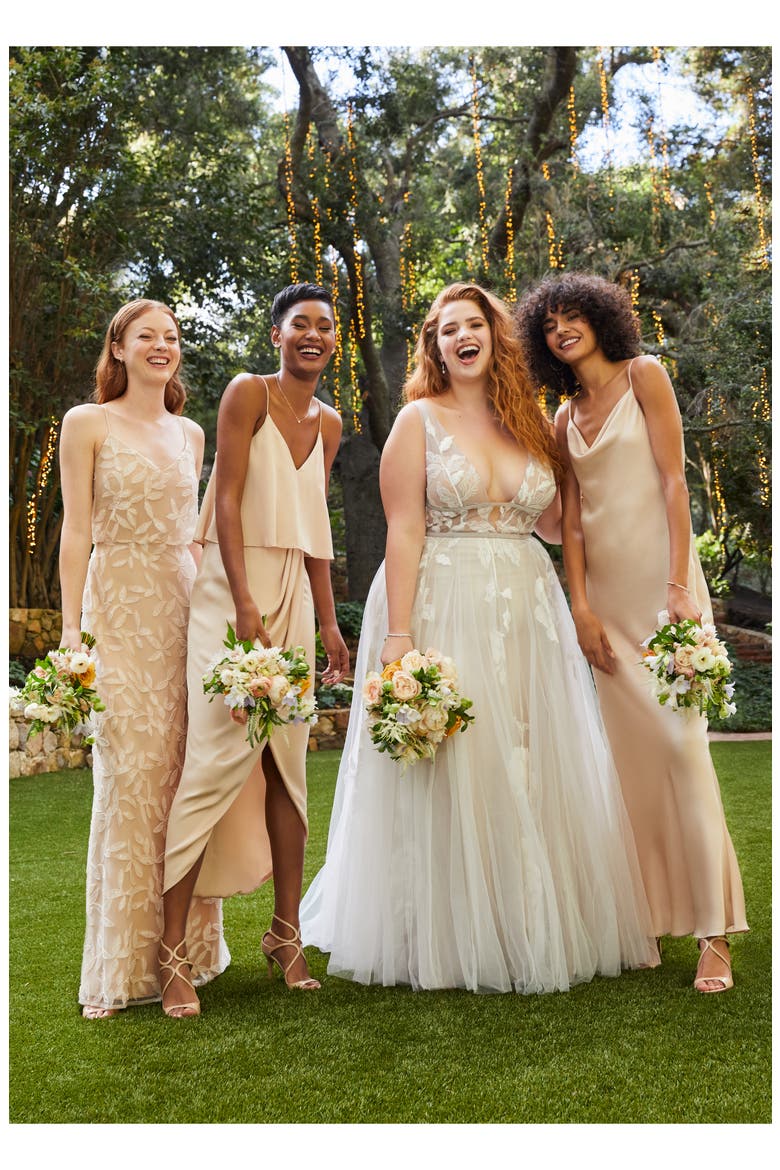 Galatea Embroidered V-Neck Tulle Wedding Dress, Alternate, color, IVORY