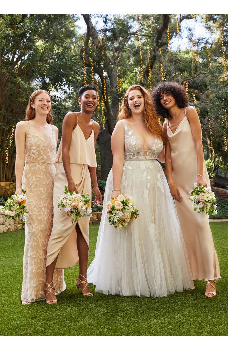 Willowby Galatea Embroidered V-Neck Tulle Wedding Dress, Alternate, color,