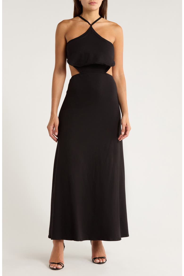 Halter Side Cutout Maxi Dress, Main, color, BLACK