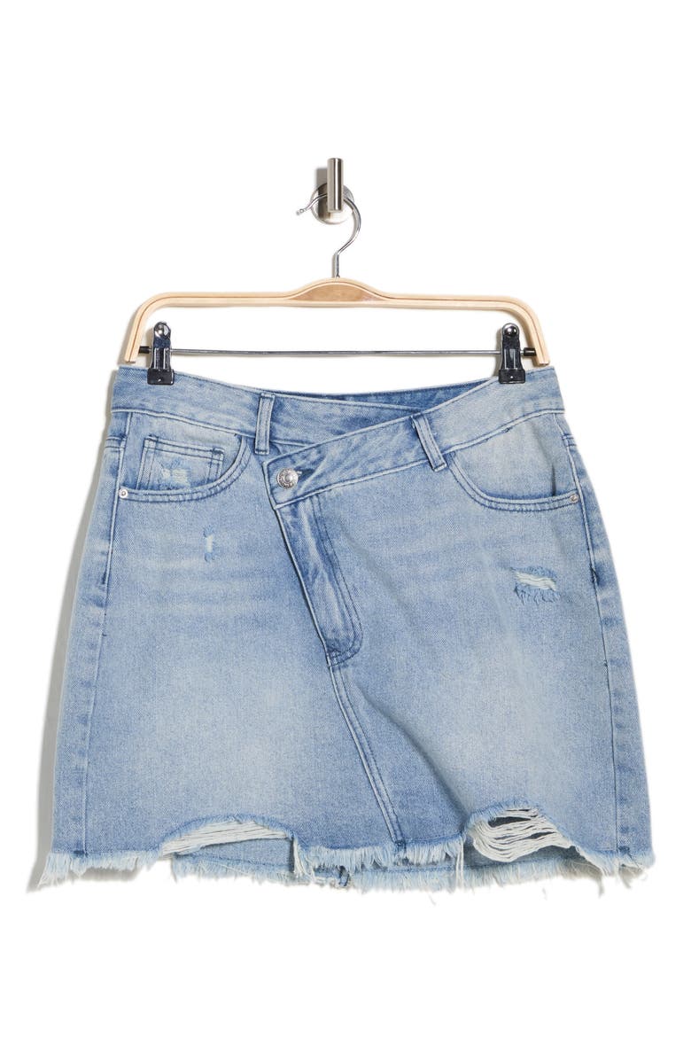 Distressed Denim Miniskirt, Alternate, color, LIGHT BLUE