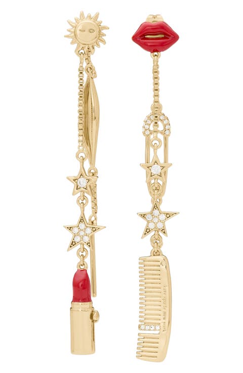 Caviar and Crimson Mismatched Linear Earrings