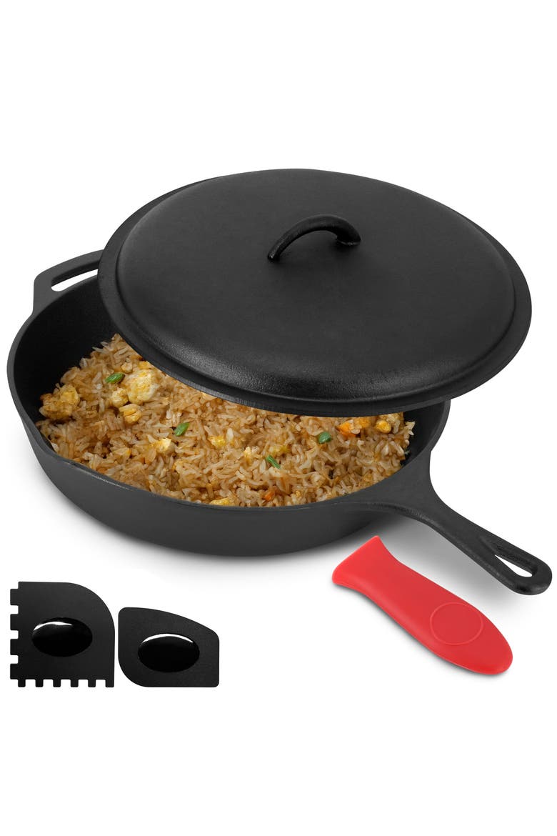 12 Inch Pre-Seasoned Cast Iron Skillet, Main, color, Black