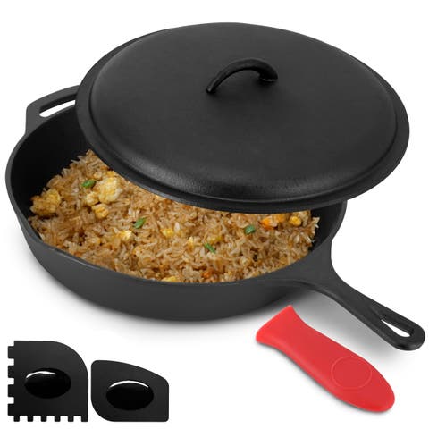 12 Inch Pre-Seasoned Cast Iron Skillet with Cast Iron Lid