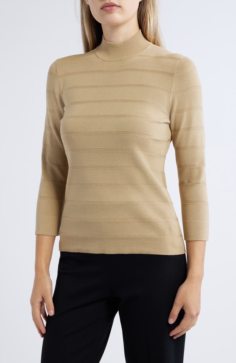 Anne Klein Mock Neck Three-Quarter Sleeve Sweater, Main, color, 