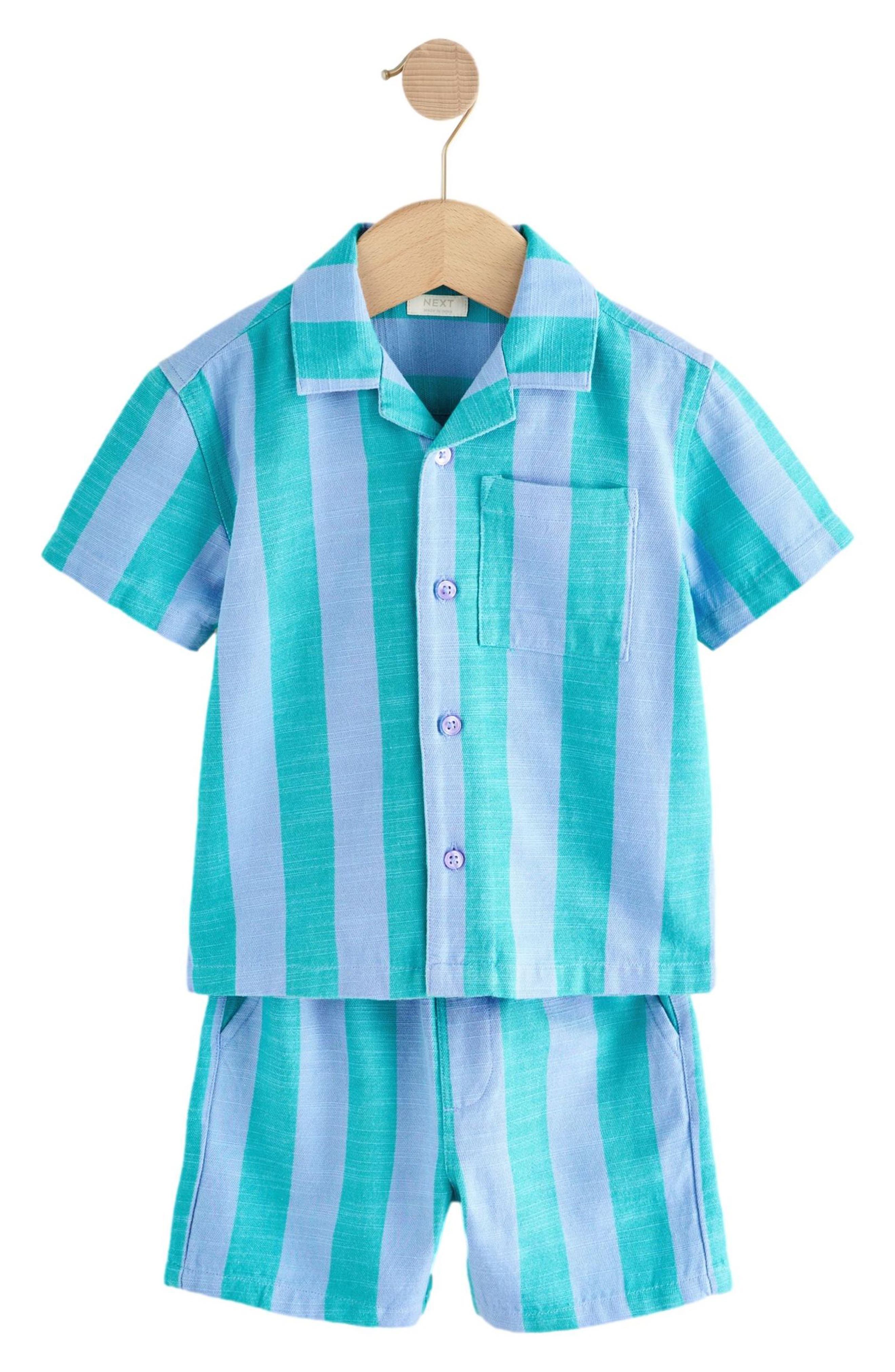 NEXT Kids' Stripe Button-Up Shirt & Shorts Set