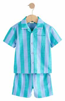 NEXT Kids' Stripe Button-Up Shirt & Shorts Set