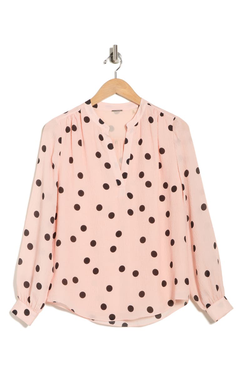 Elie Tahari Lara Polka Dot Silk Popover Top, Alternate, color, Soho Pink With Noir Dot