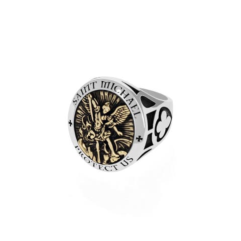 Saint Michael Ring with Gold Tone Alloy
