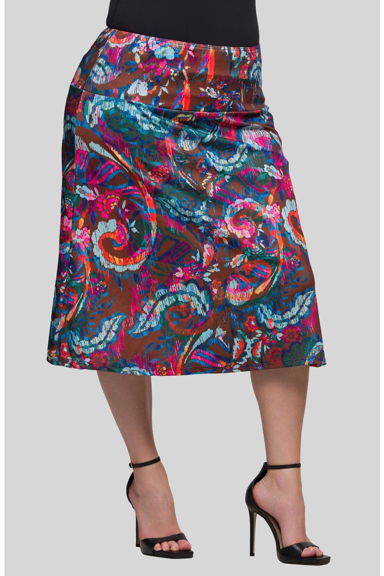 Paisley Print Elastic Waist Midi Skirt, Alternate, color, BROWN MULTI