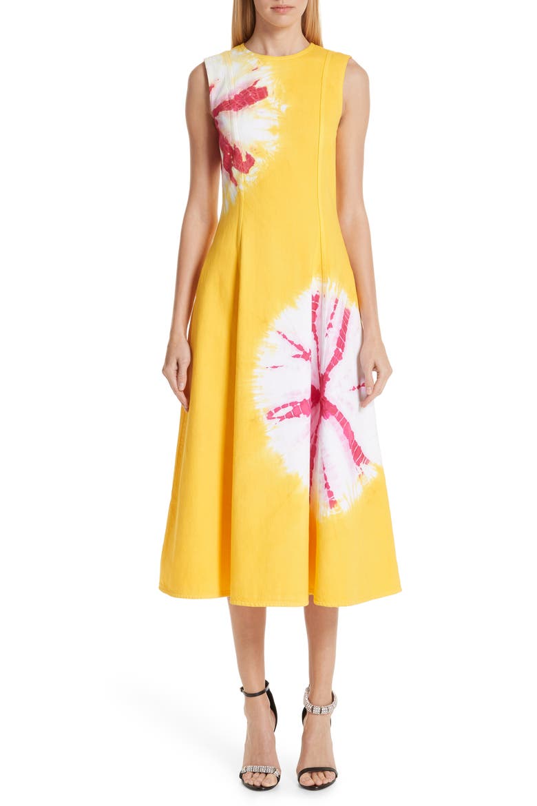 Tie Dye Fit & Flare Midi Dress, Main, color, YELLOW FUCHSIA
