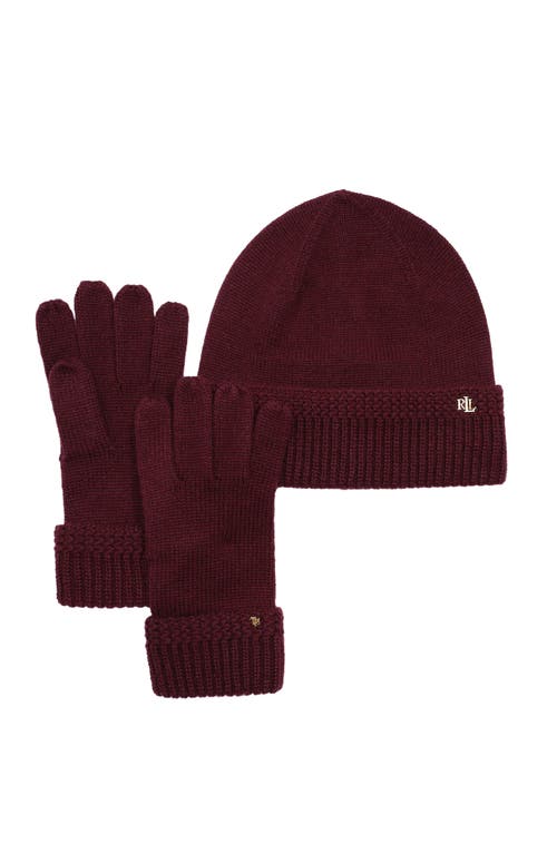 Lauren Ralplh Lauren Racking Stitch Knit Beanie And Glove Giftset In Red