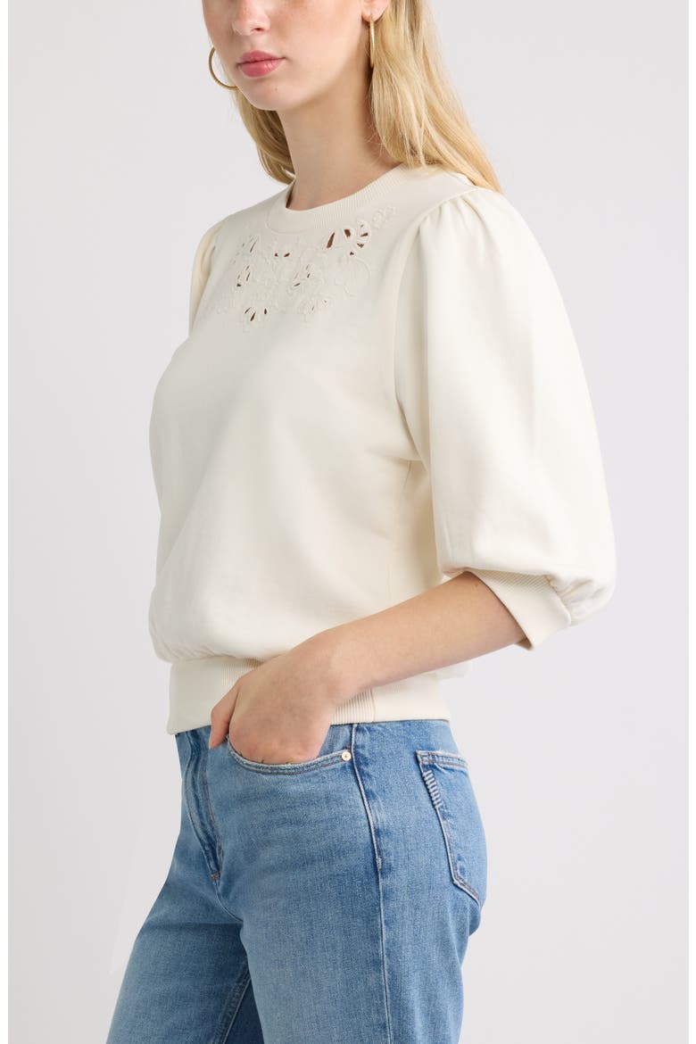 Cutwork Eyelet Sweatshirt, Alternate, color, IVORY EGRET