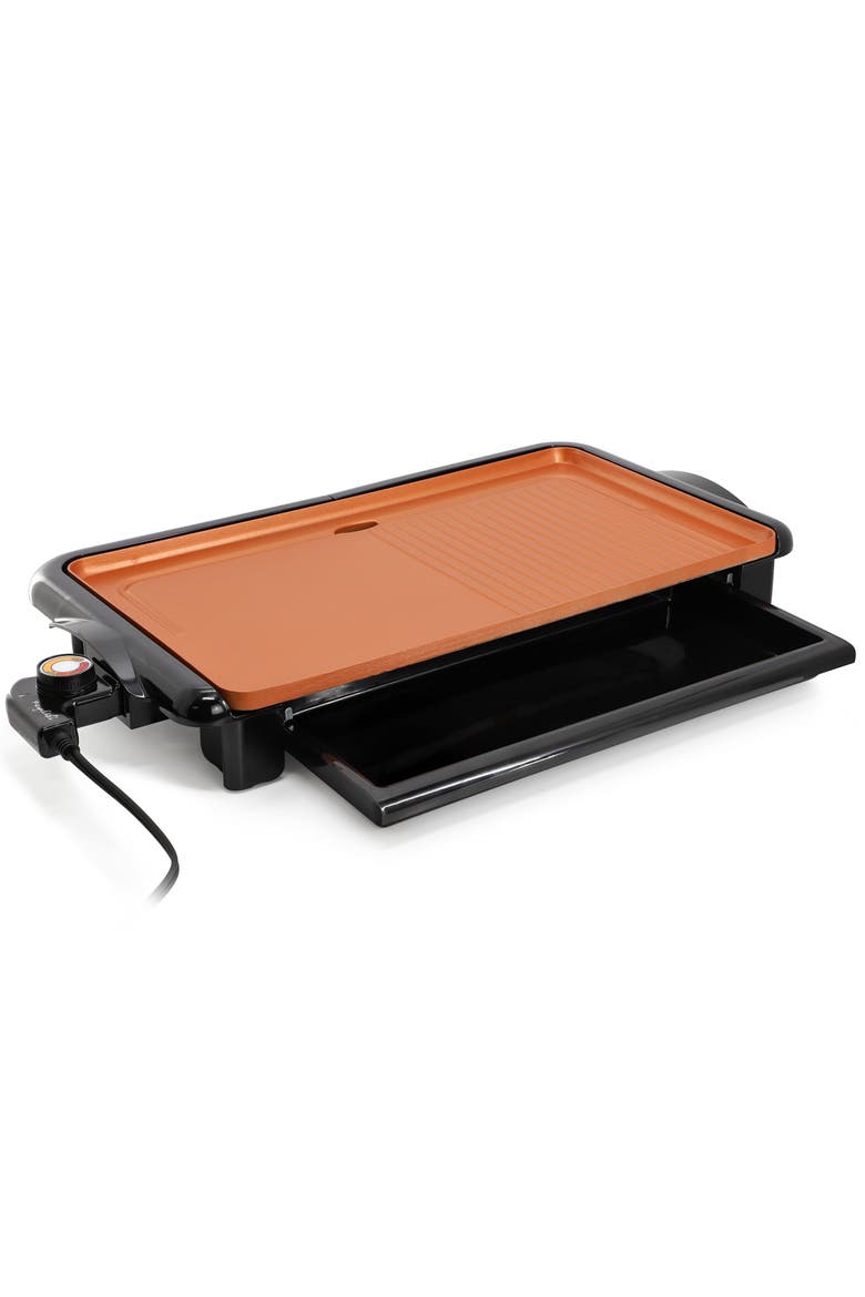 18.89 Inch Electric Grill and Griddle in Black with Copper Coating, Alternate, color, Black