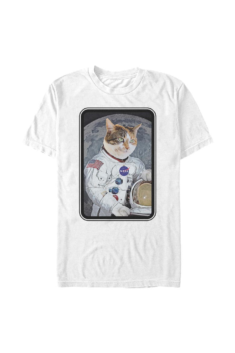 Men's NASA Catstronaut Moon Portrait  Graphic T-Shirt, Main, color, White
