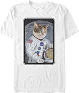 NASA Men's NASA Catstronaut Moon Portrait  Graphic T-Shirt