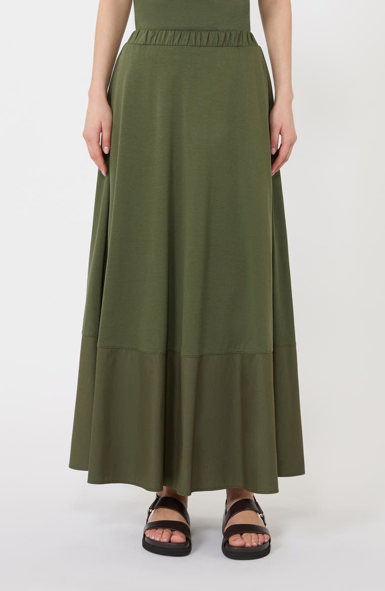 MM by Max Mara Ribes Mixed Media Maxi Dress, Main, color, Moss Green