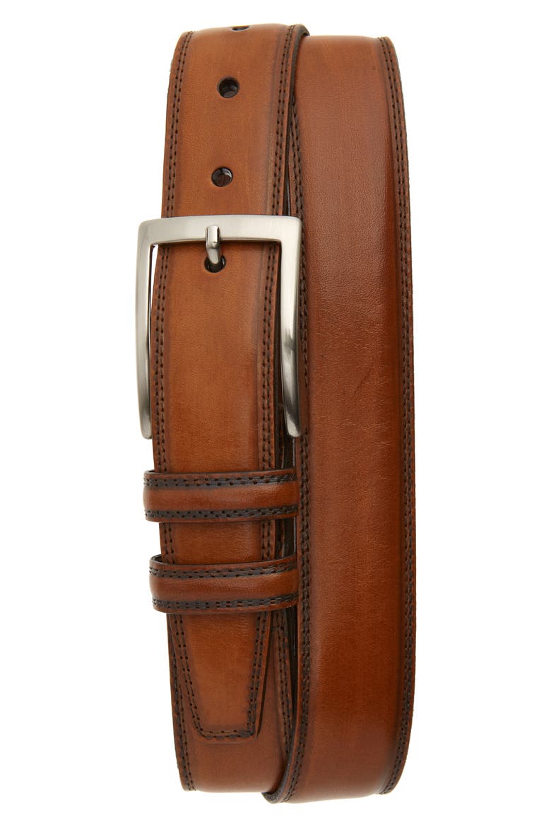 Kipskin Leather Belt, Main, color, WALNUT