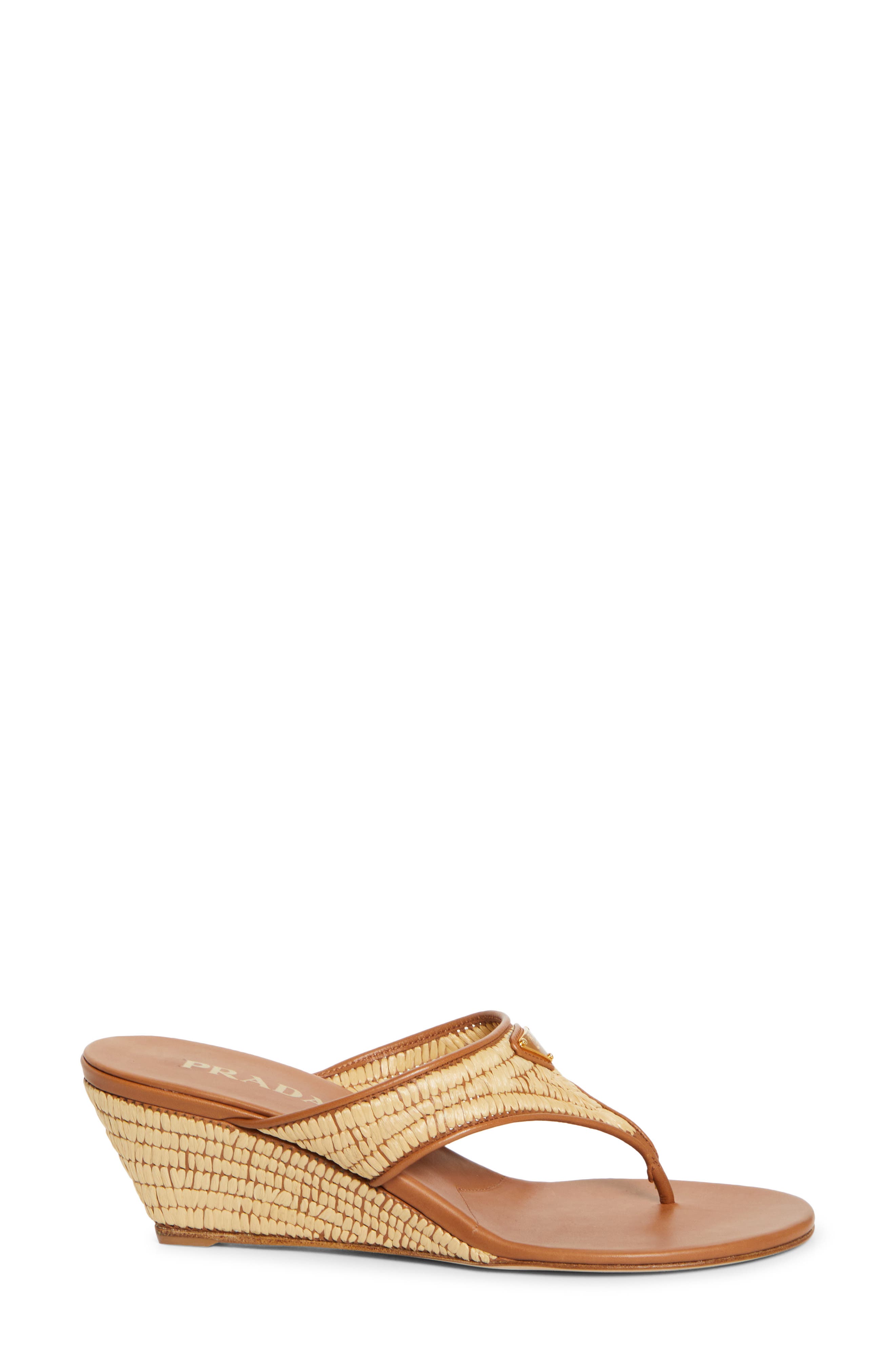 Prada Raffia Wedge Sandal, Alternate, color, 