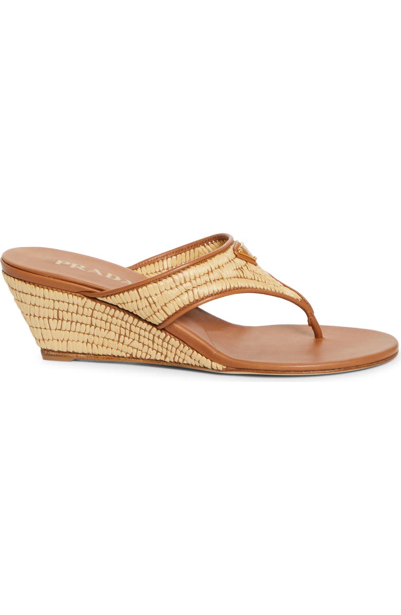 Prada Raffia Wedge Sandal, Alternate, color,