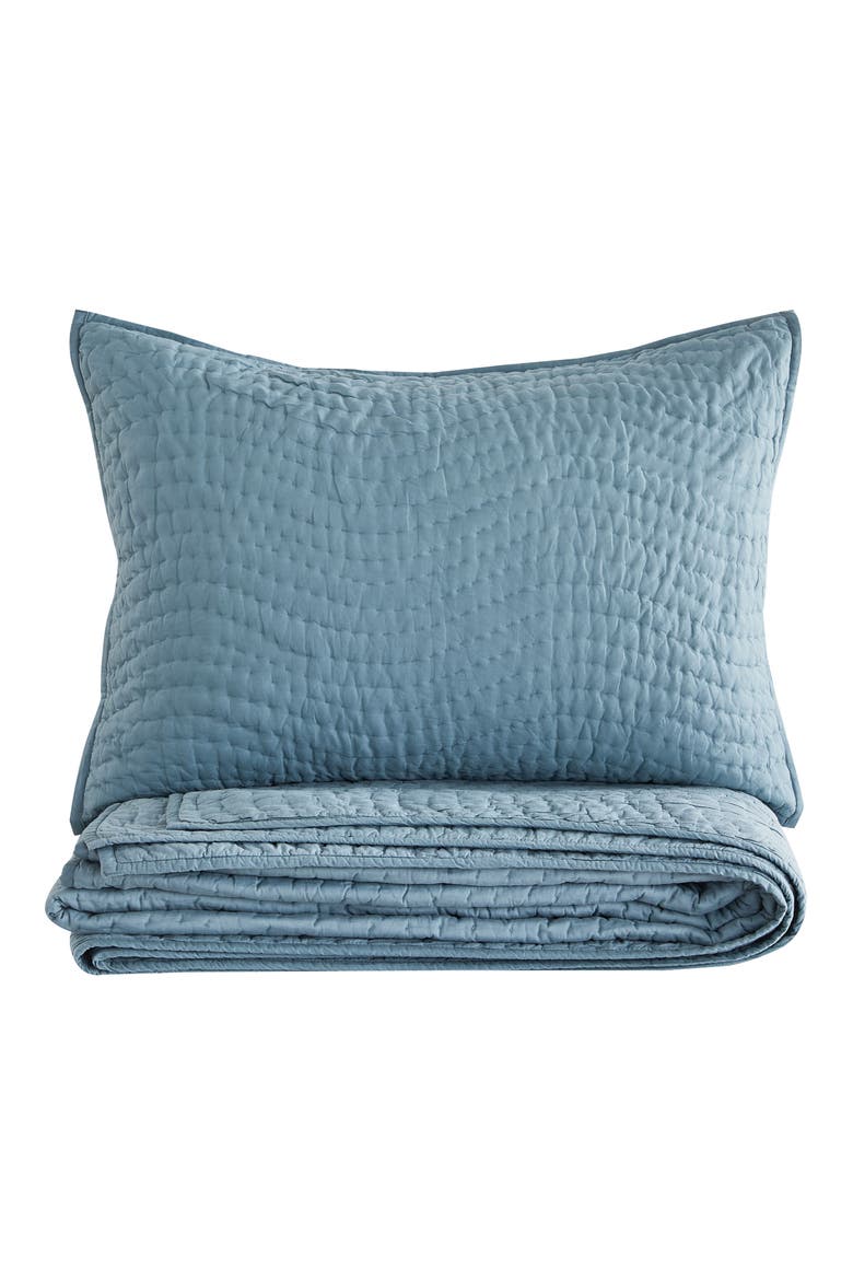 Voile Solid Cotton Quilt & Sham Set, Alternate, color, SLATE BLUE