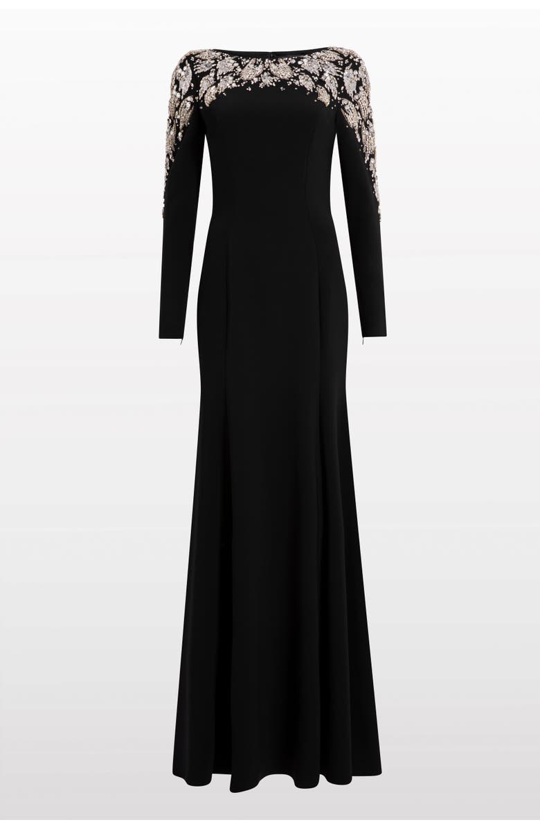 Jenny Packham Kelly Embellished Long-Sleeve Maxi Dress, Main, color, Liquorice
