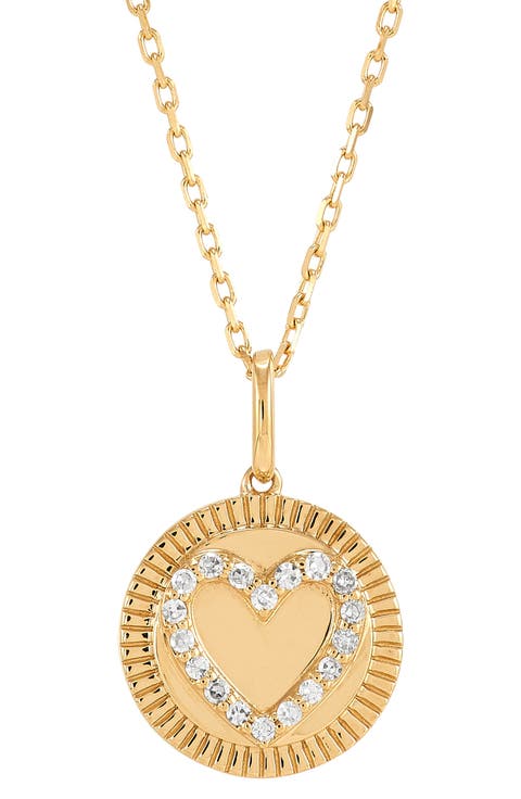 14K Yellow Gold Diamond Heart Medallion Pendant Necklace