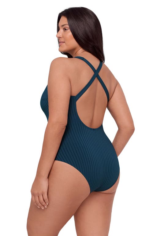 S3 Ribbed Scoopneck Crossback One Piece Swimsuit In Green