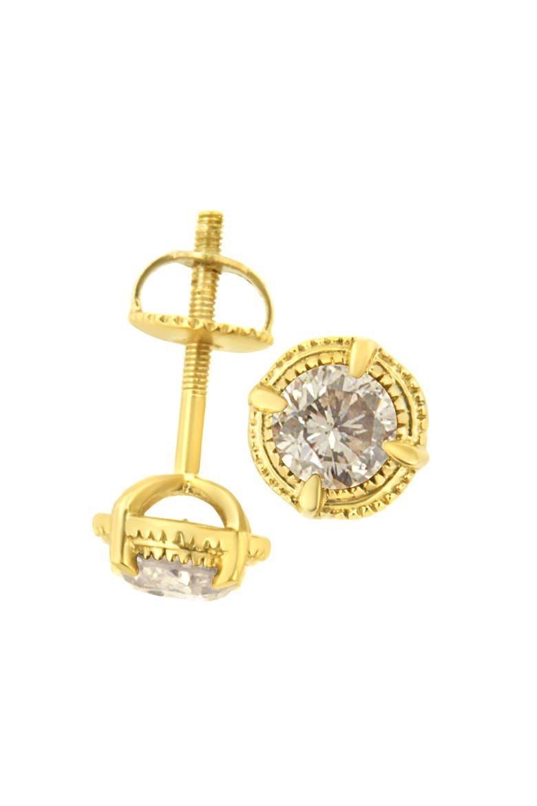 .925 Sterling Silver Diamond Solitaire Milgrain Stud Earrings, Alternate, color, Yellow