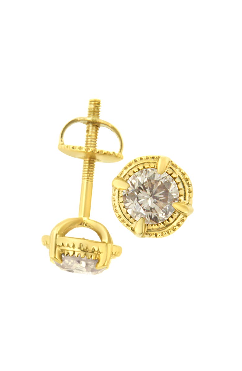 Haus of Brilliance 14K Yellow Gold Plated Silver 1-1/2 Ct Diamond Solitaire Milgrain Stud Earrings, Alternate, color, Yellow
