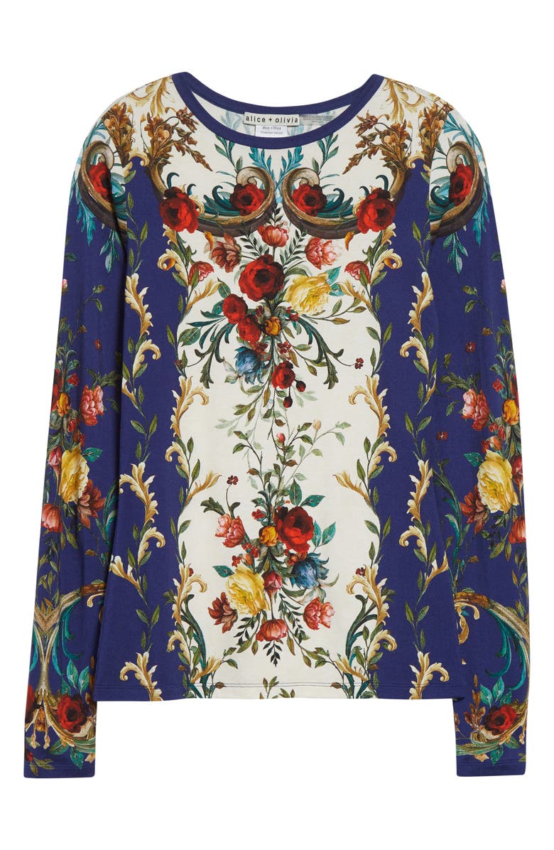 Alice + Olivia Delaina Floral Long Sleeve Mesh Top, Alternate, color, Gilded Rose