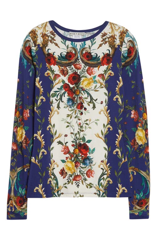 Alice And Olivia Alice + Olivia Delaina Floral Long Sleeve Mesh Top In Multi