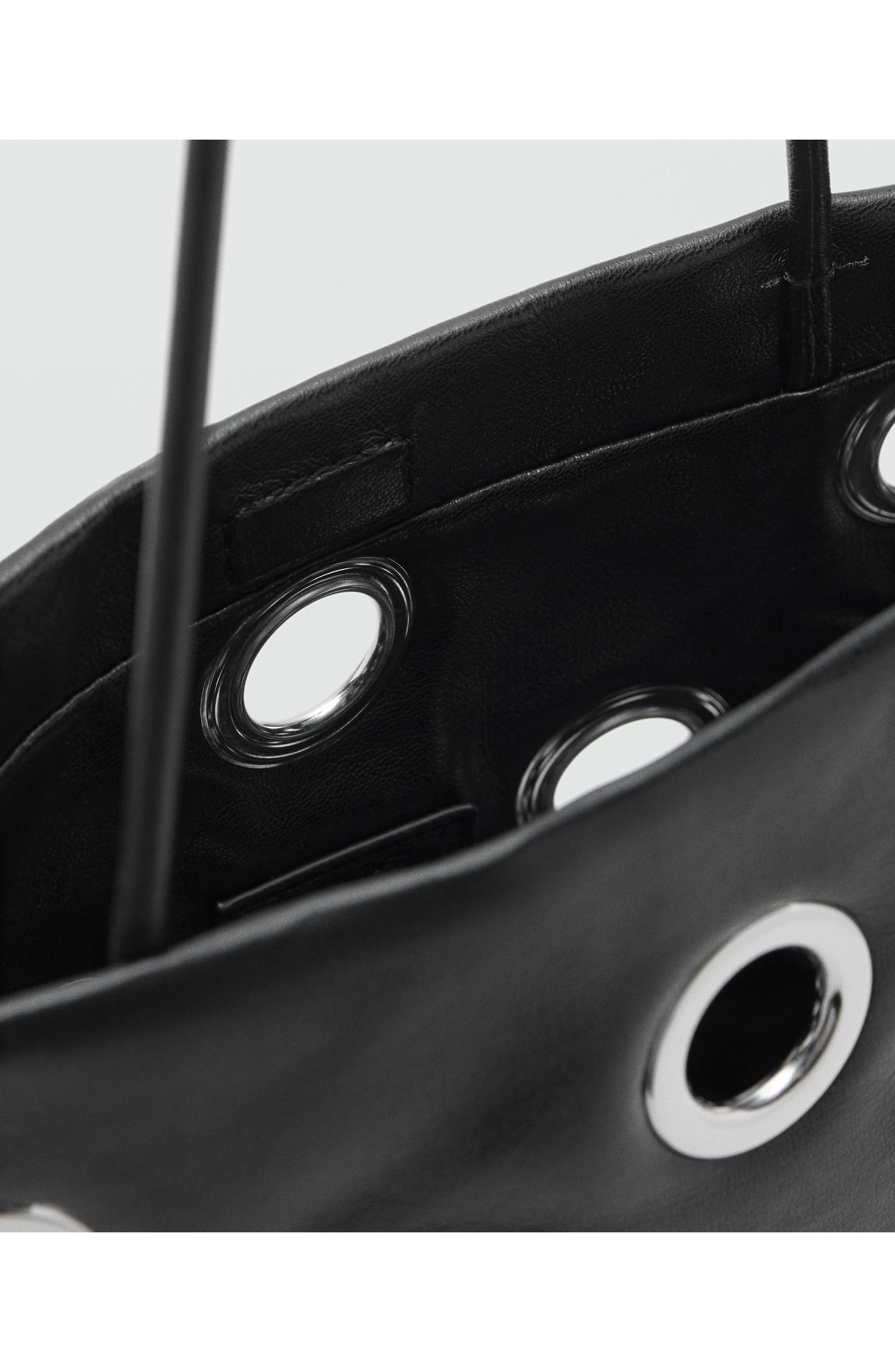 MANGO Eyelet Faux Leather Shoulder Bag, Alternate, color, Black