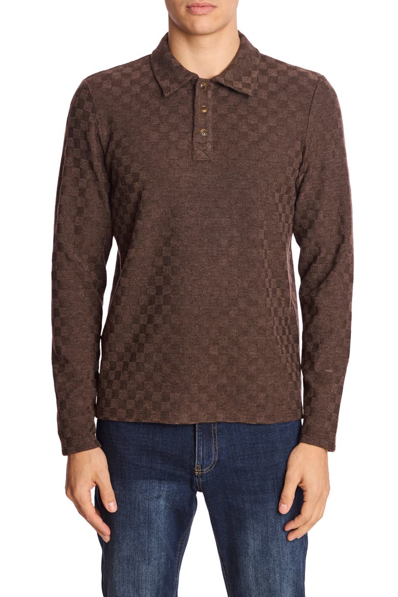 Check Long Sleeve Polo, Main, color, CHOCOLATE COFFEE