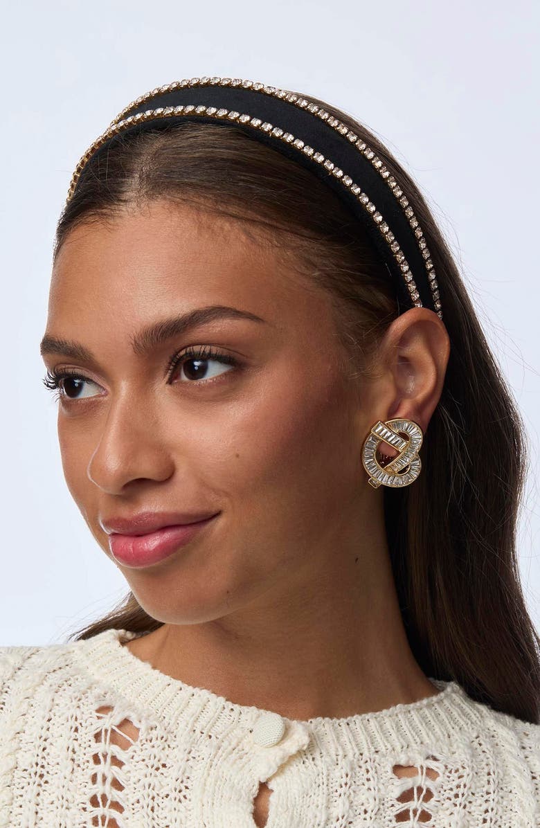 Lele Sadoughi Bessette Crystal Edge Velvet Headband, Alternate, color, Jet