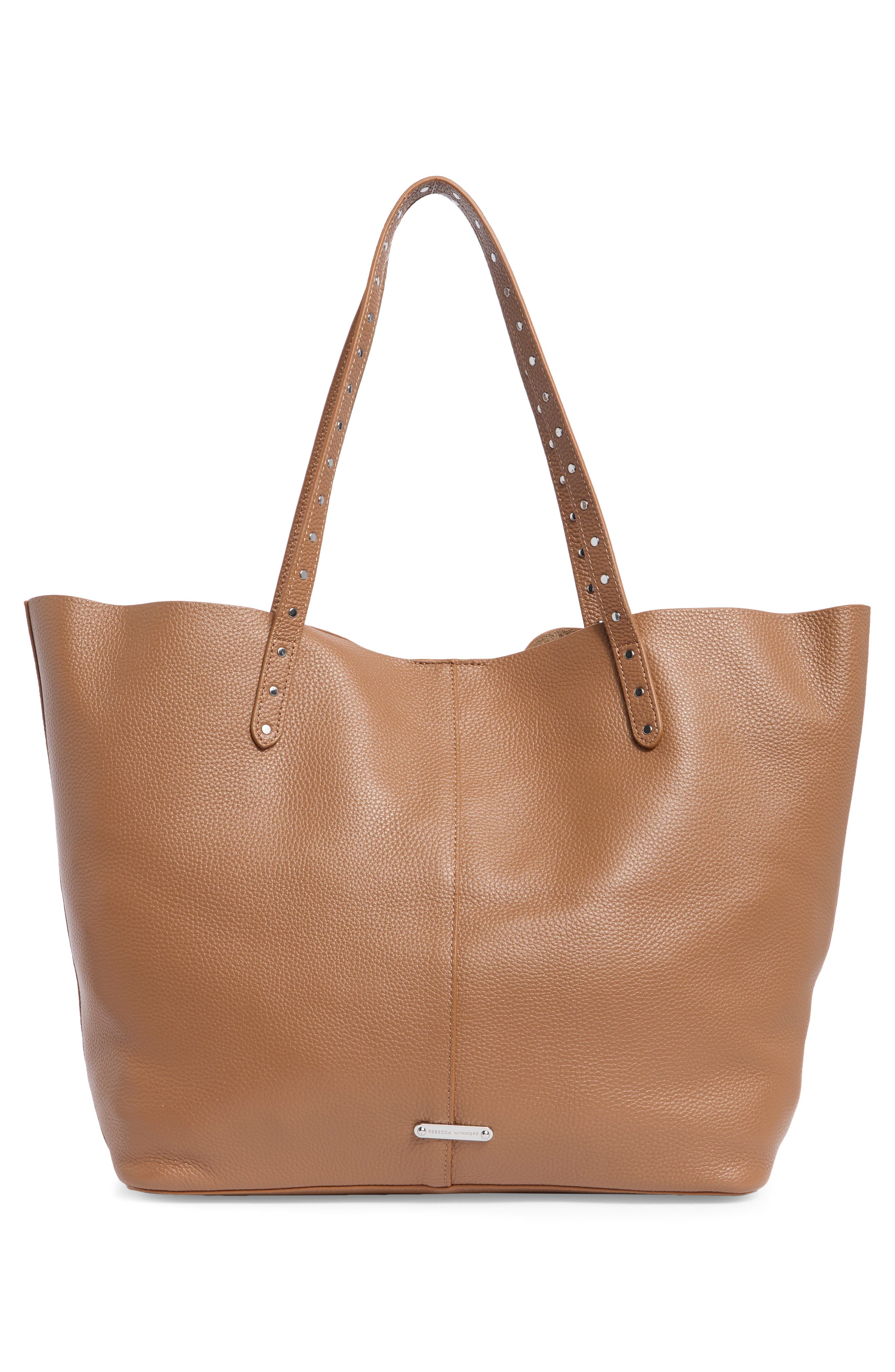 Soft Studded Leather Tote, Alternate, color, SADDLE