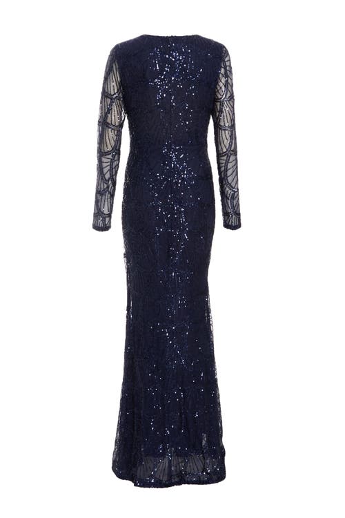 Quiz Plus Size Sequin Long Sleeve Maxi Dress In Navy