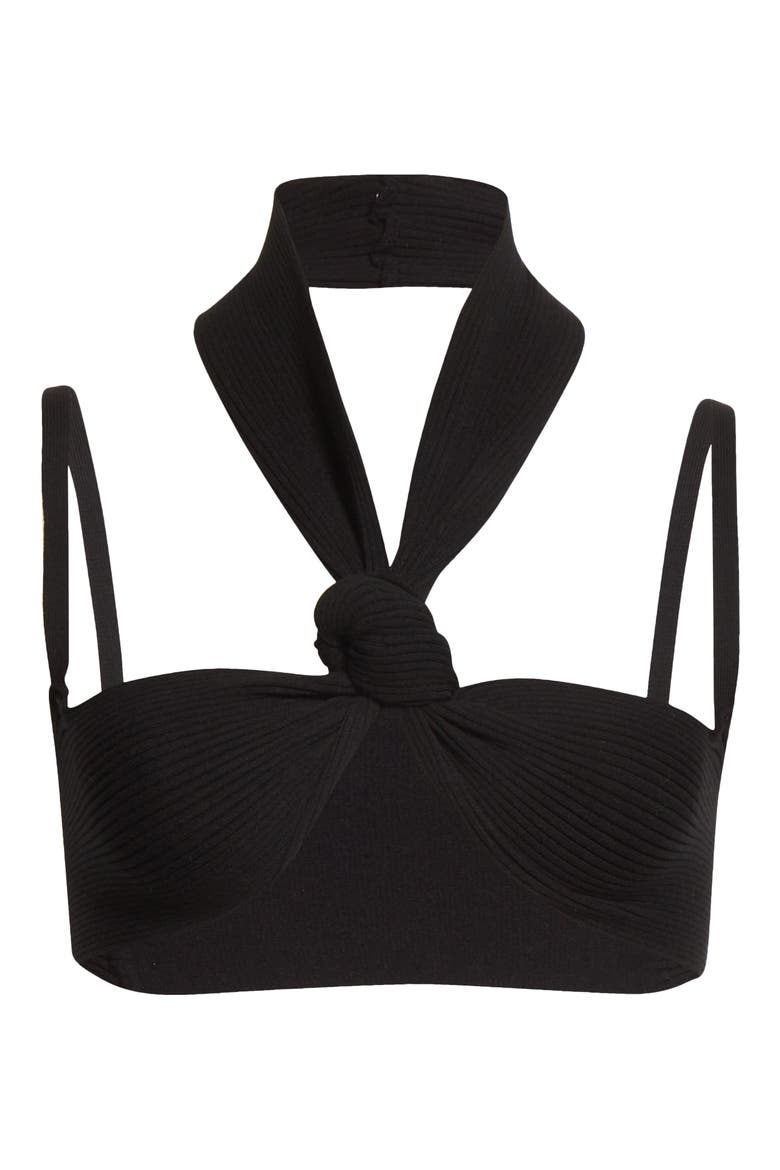 Mali Halter Neck Rib Crop Top, Alternate, color, BLACK